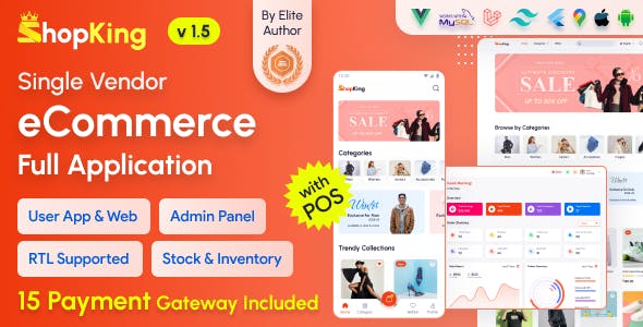 ShopKing - eCommerce App with Laravel Website & Admin Panel with POS | Inventory Management